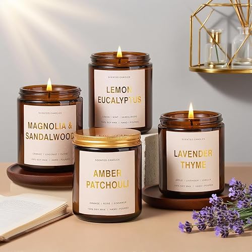 Miniatura 7 de Paquete de 4 velas aromáticas para el hogar, velas de soja de 28 onzas no tóxicas, velas perfumadas de larga duración de 240 horas, vela de
