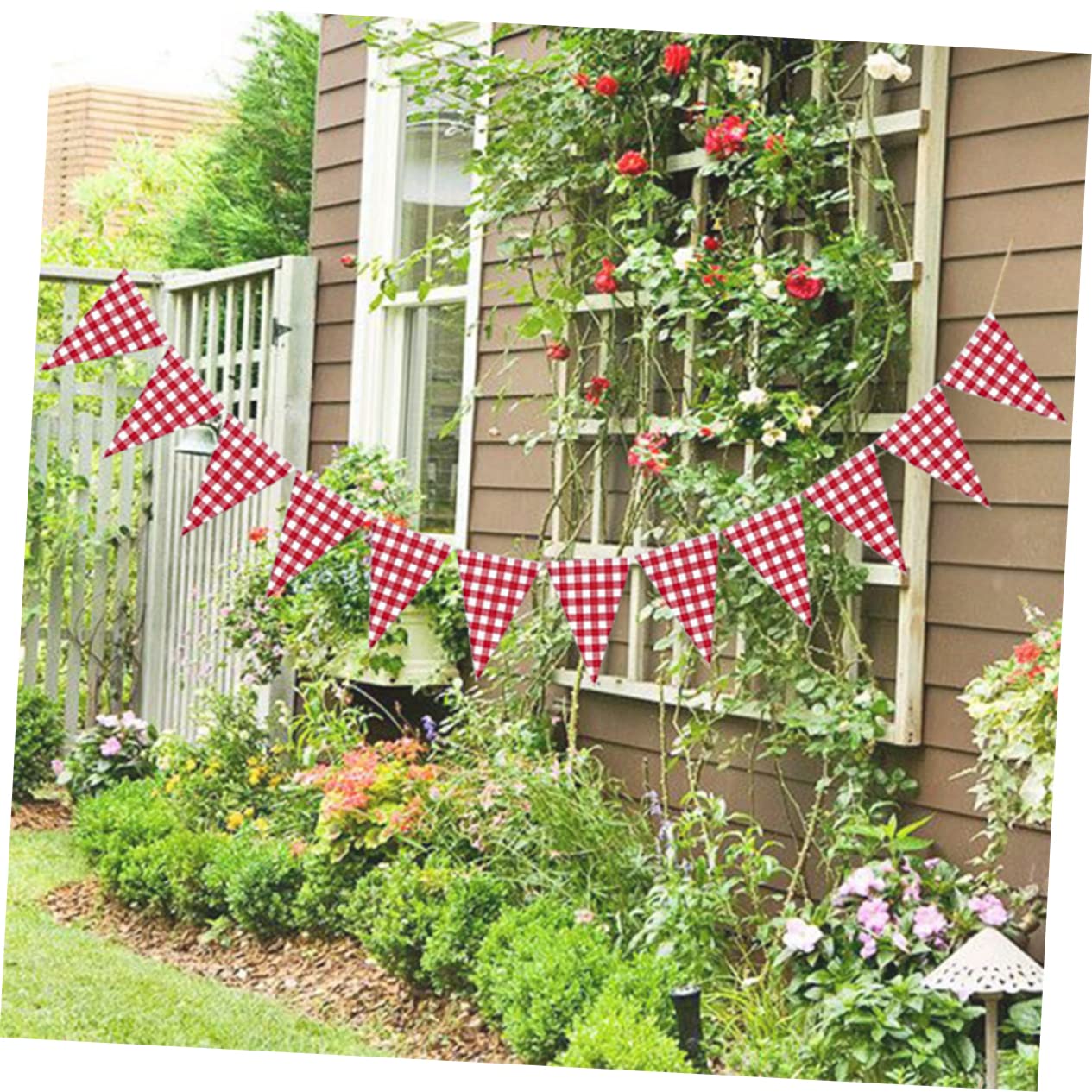 Amosfun 4stücke Plaid Wimpelbanner Dekorative Dreiecksfahne Für Partys Hochzeiten Und Rot-weiß Für Innen Und Außendekoration