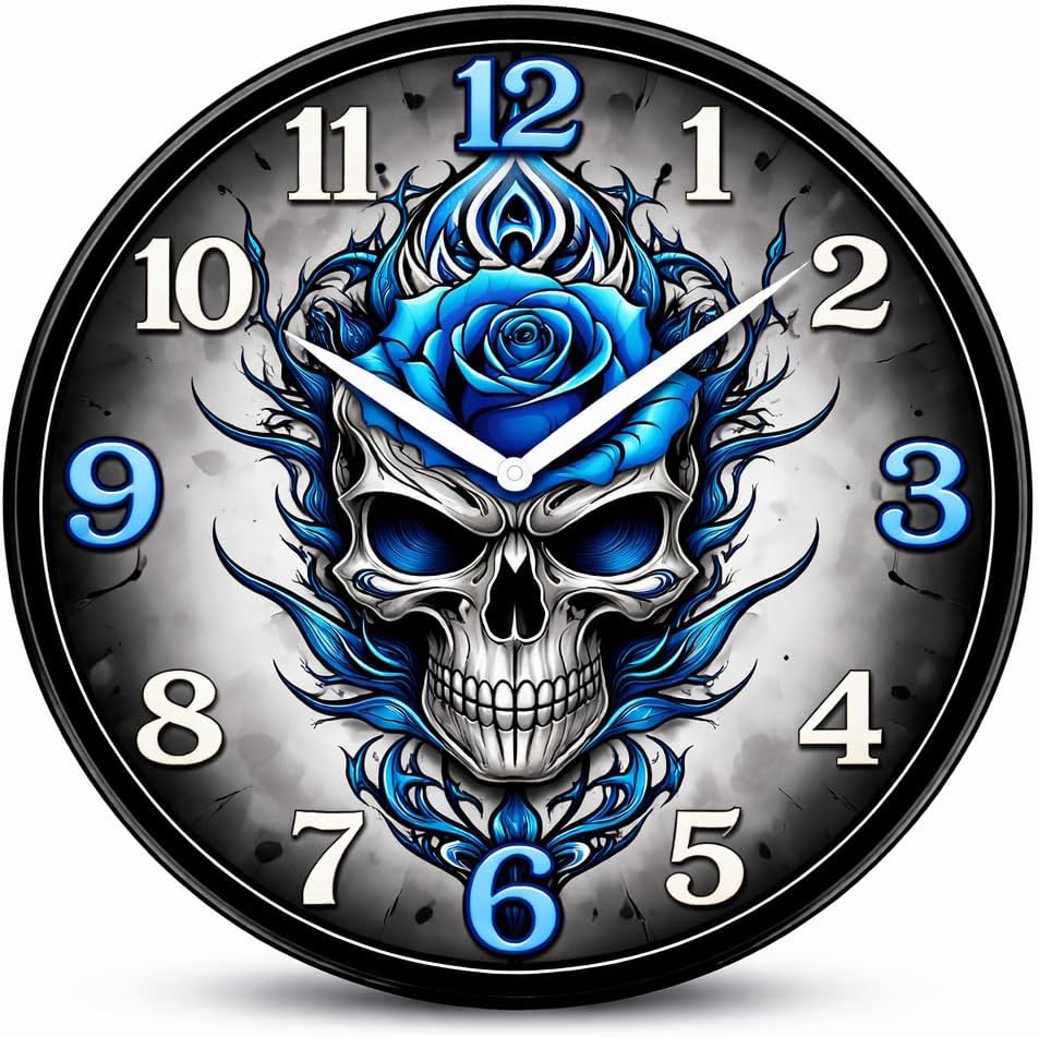 TIKAM Enterprises,Skull | Wall Clock | Black Background Silent Quartz Home Dcor