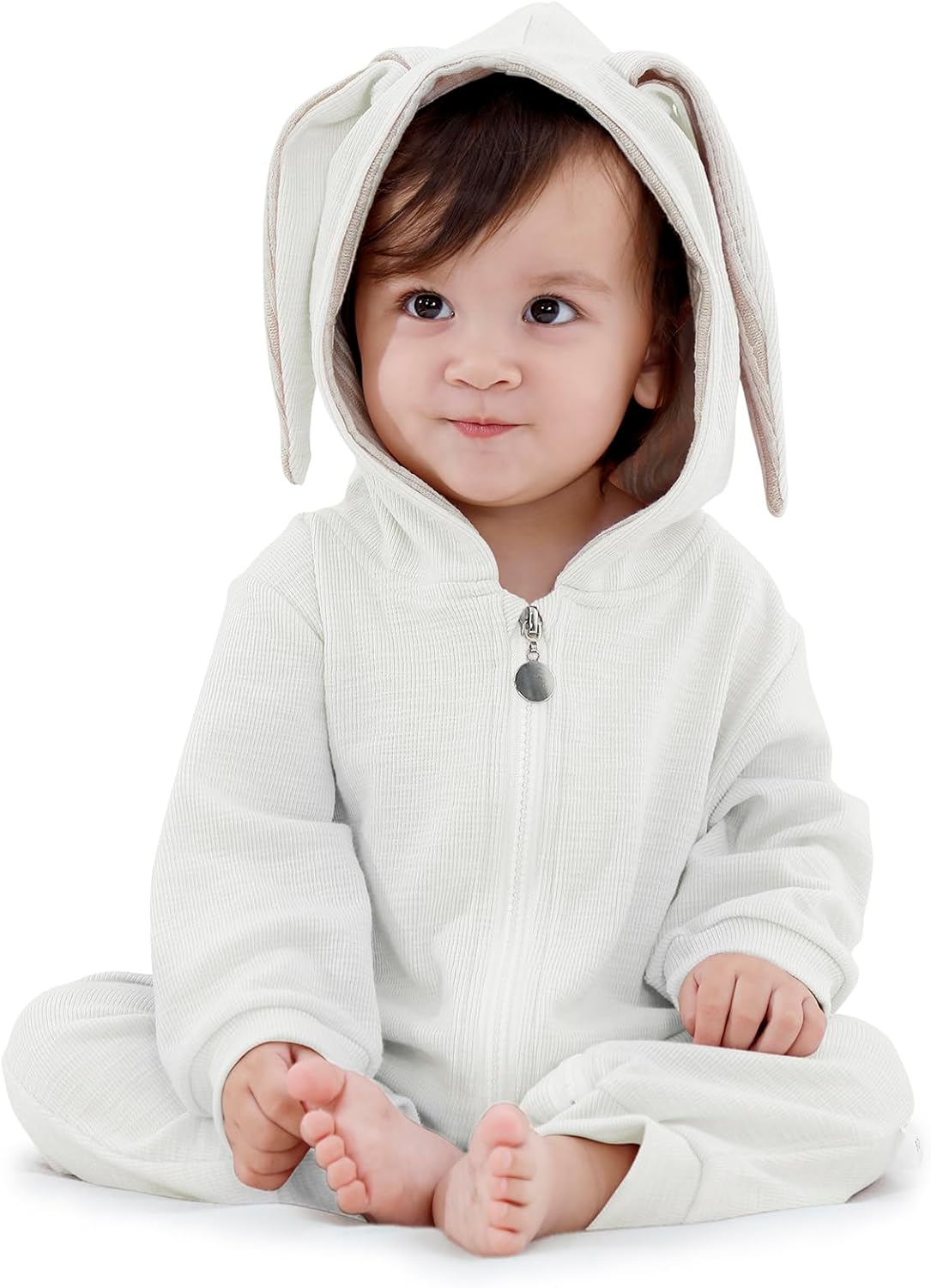 Zando Bunny Baby Easter Romper Long Ear Rabbit Hoodie Romper Jumpsuit with Zipper