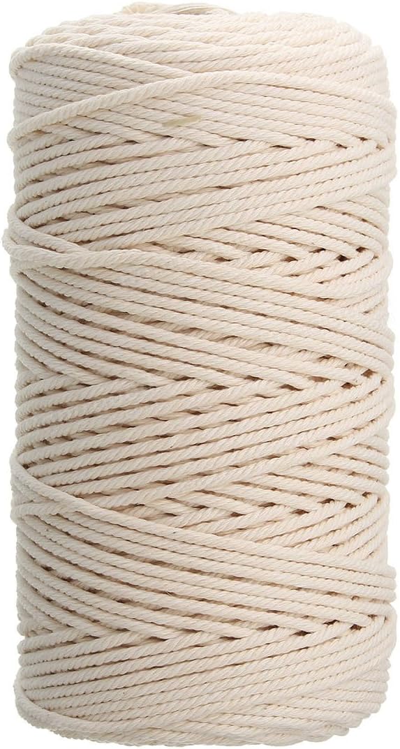 Gold Cloud 100% Natural Cotton Twisted Rope 1/25, 1/12, 1/8 inch Width 328, 656 Feet Length (3mm(1/8 Inch) * 656 Feet)