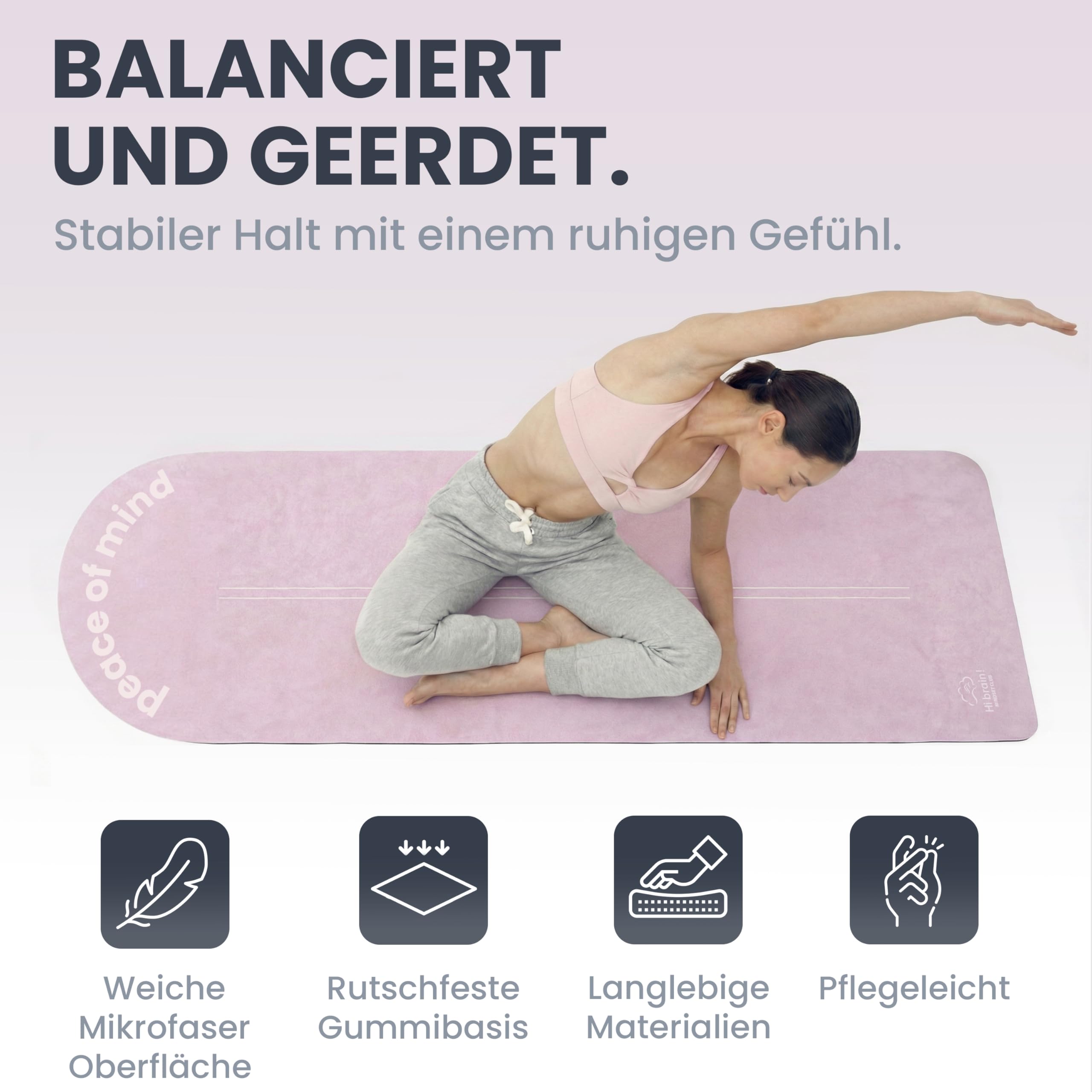Premium Yoga Matte – Mikrofaser & Naturkautschuk, Extra Breit 68cm - Meditationsmatte, Pilates Matte, Achtsamkeit, Sanfte Übungen, Weiche Haptik, Rutschfest - Inklusive Tragegurt