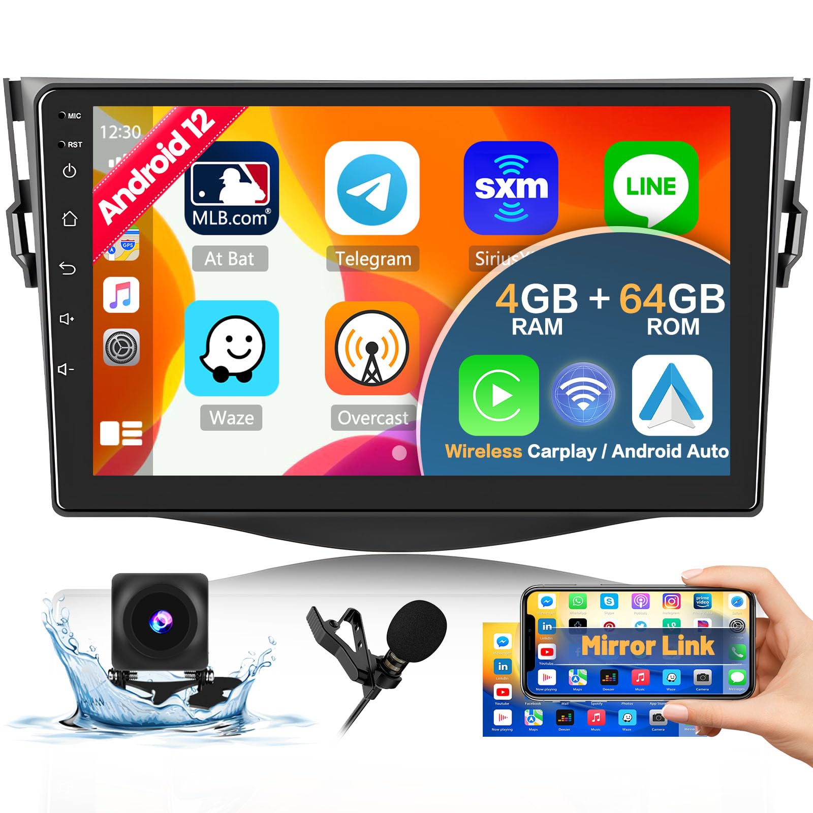 Android Car Stereo For Toyota RAV4 2007-2011 - 9" Touchscreen With Wireless CarPlay & Android Auto