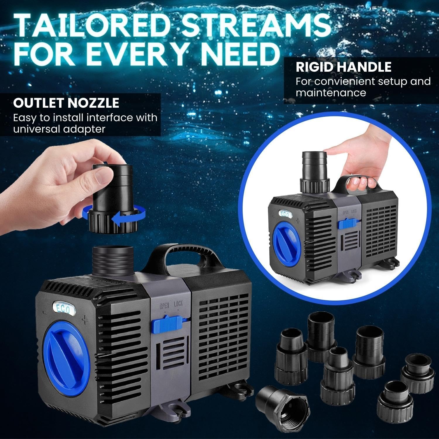 Flexzion Submersible Aquarium Water Pump 1400GPH - High FQ Ultra-Quiet Adjustable Flow Fish Pond Pump for Fresh & Saltwater Tanks, Hydroponics & Outdoor Fountains with Nozzle Set