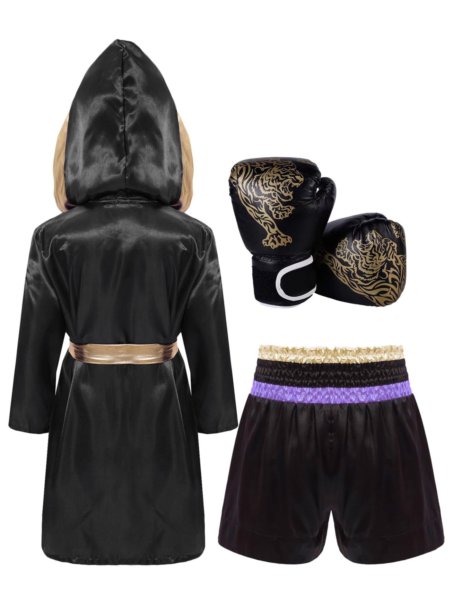 inlzdz Costume da Pugile Ragazzi Ragazze Accappatoio Boxe + Pantaloncini Muay Thai MMA Kickboxing Abbigliamento Training Cage Fighting Grappling Arti Marziali