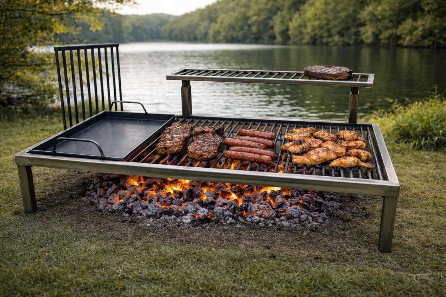 Parrilla argentina de lujo con módulos de hierro extraíbles - Iron Argentina Grill - BBQ Parrilla Asado Sor pampa grill - Cod 16 (71.1 x 50.8 cm)
