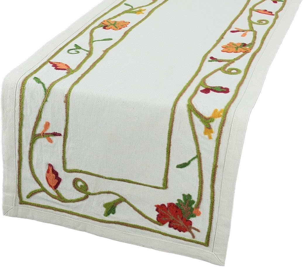 Harvest Vine Crewel Embroidered Harvest 15-Inch by 72-Inch Fall Table Runner