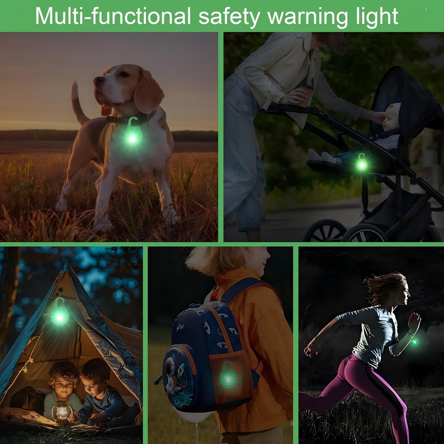 Dog Collar Light, Rechargeable Dog Lights 2 Pack, Safety lights suitable for backpacks, schoolbags, clothing, children's cars, and pet collars(Green)