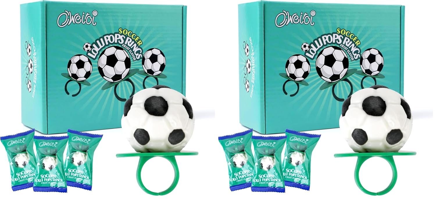 Soccer Ring Lollipops,Individually Wrapped Candy for Birthday Party Favors,football Candy Lollipops Suckers,18 Count (Pack of 2)