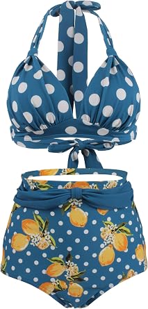 Womens Floral Halter High Waist Bikini Swimsuit Floral Printing Bathing Suits 2 Pieces