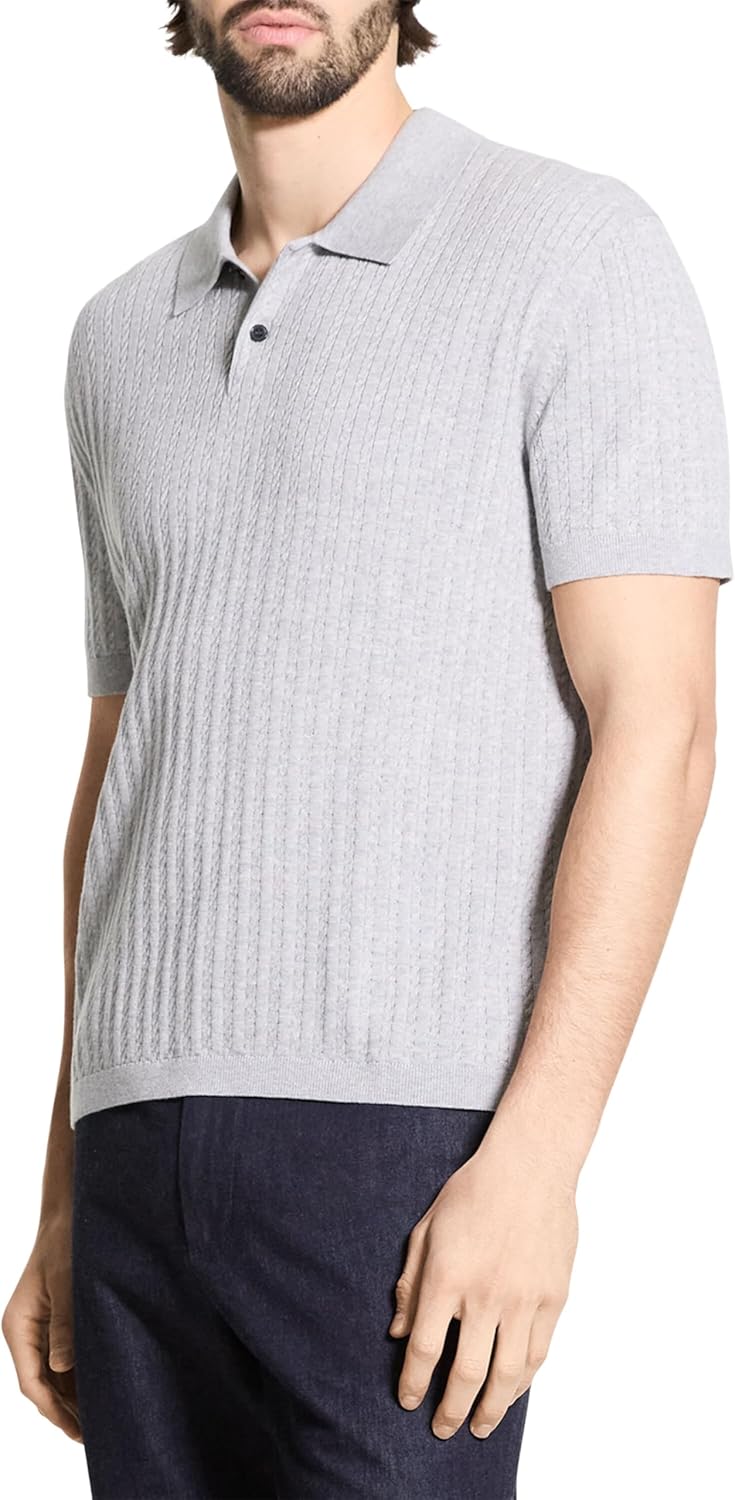 Theory Men's Short Sleeve Cable Polo in Eco Breach - Image 3