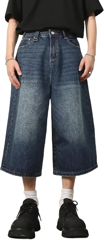 FCOOLYEET Mens Denim Shorts Y2k Baggy Star Jorts Jeans Loose Fit Patchwork Jeans Shorts Y2k Streetwear