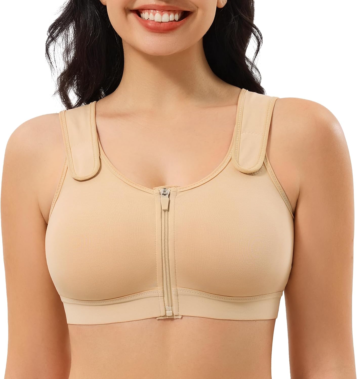 CYDREAM Zip Front Closure Wireless Bras for Women Full Coverage Post Surgery Compression Back Smoothing Comfort Adjustable