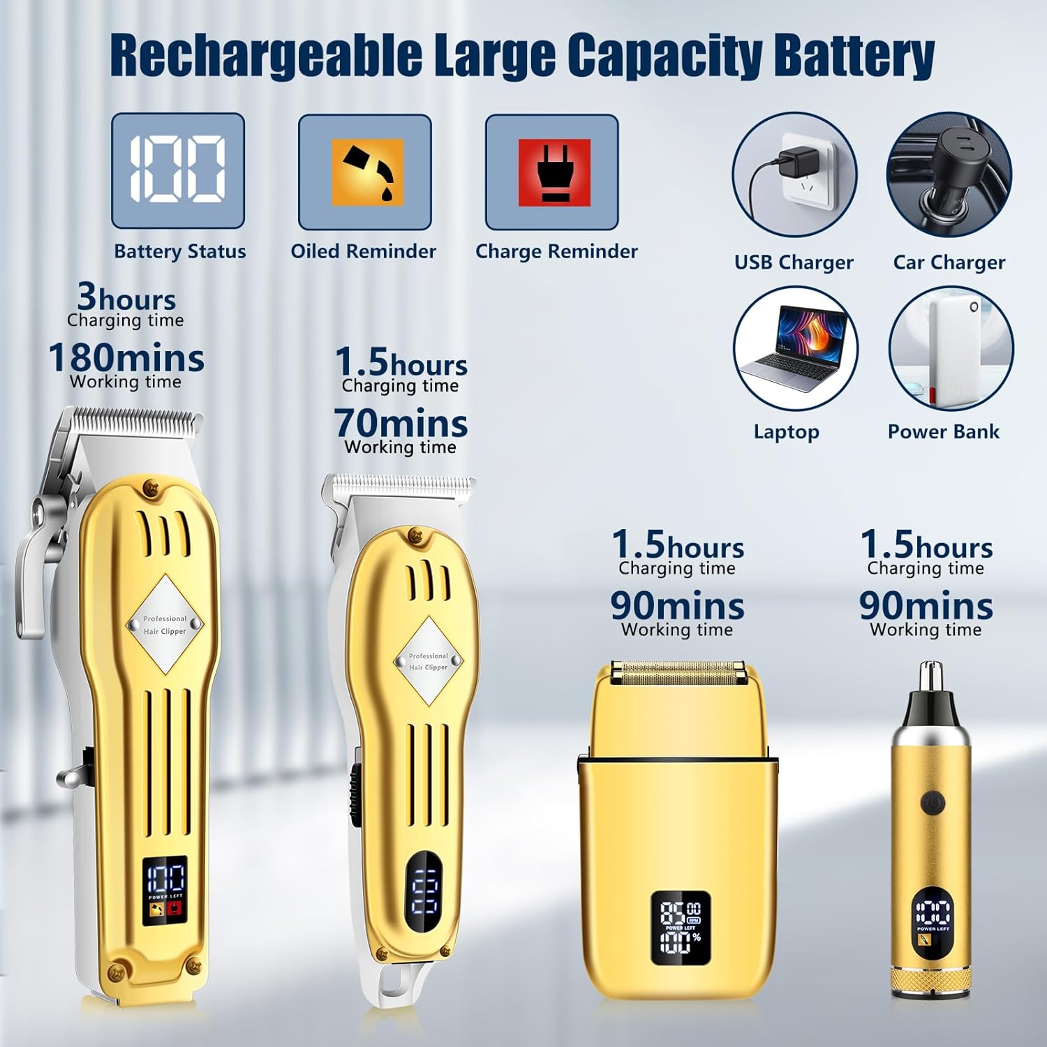 Hair Clippers for Men, Professional Beard Trimmer Mens Shaver Electric Razor Nose Trimmer Kit, Cordless Barber Clippers and Trimmers Set, Hair Cutting Kit, Shaving Machines for Men Grooming Gifts