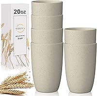 Wrova 6-Pack 20oz Wheat Straw Cups - Unbreakable BPA-Free Reusable Drinking Glasses, Dishwasher Microwave Safe, Beige Eco Alternative