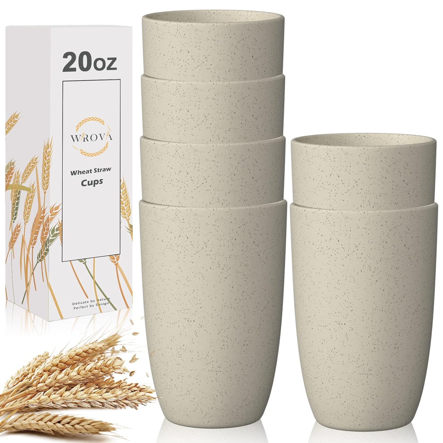 Wrova Wheat Straw Cups 6 PCS Good Alternative to Plastic Reusable Cups 20 oz Unbreakable Drinking Cup Reusable