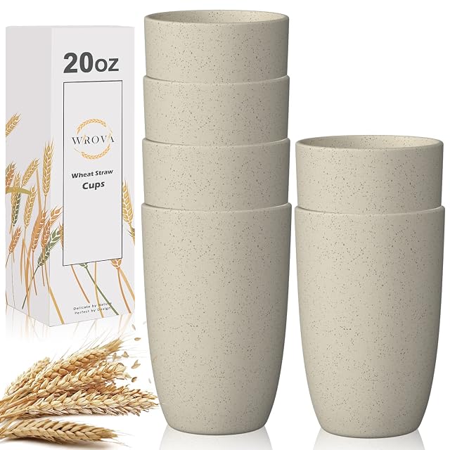 Wrova Wheat Straw Cups 6 PCS Good Alternative to Plastic Reusable Cups 20 oz Unbreakable Drinking Cup Reusable
