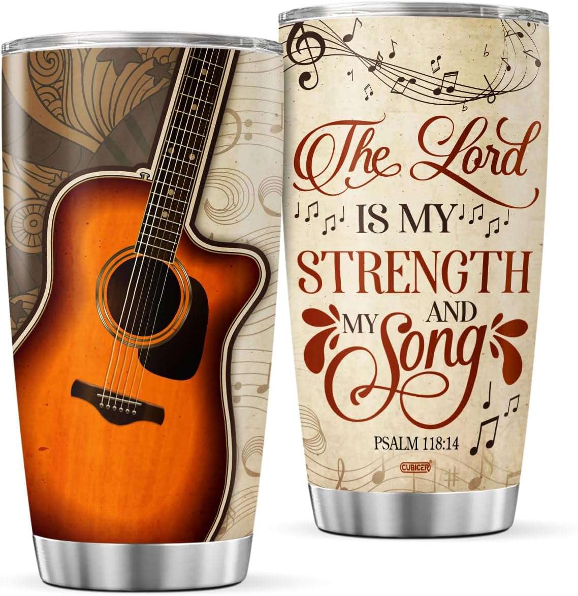CUBICER Guitar Coffee Tumbler Christian Travel Mug With Lid Birthday Gifts For Men Teacher Friends Teen Boys Adults Music Lovers Insulated Cup Stainless Steel Tumblers Inspirational Quote