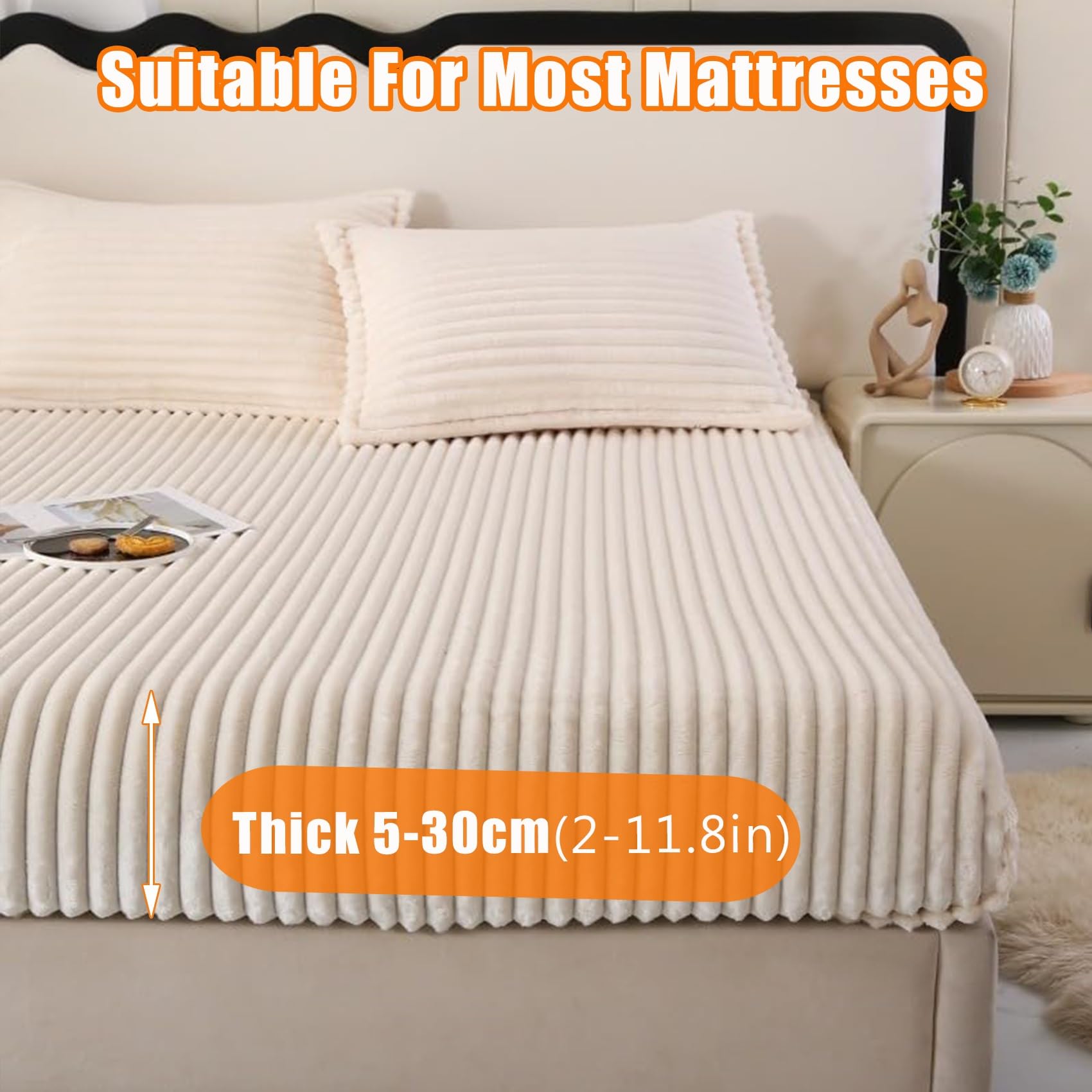 Sábana Ajustable de Felpa Invierno 180x200 - Funda de Colchón de Franela Suave y Cálida, Sábana Bajera de Piel de Melocotón con Bolsillo Profundo 30cm para Cama(Red,Full 54"x75")