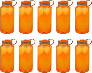 Plastic Sports Water Bottles with Flip Lid 38 oz. Set of 10, Bulk Pack - Great for Gym, Hiking, Cycling, Camping, Backpacking, School - Orange