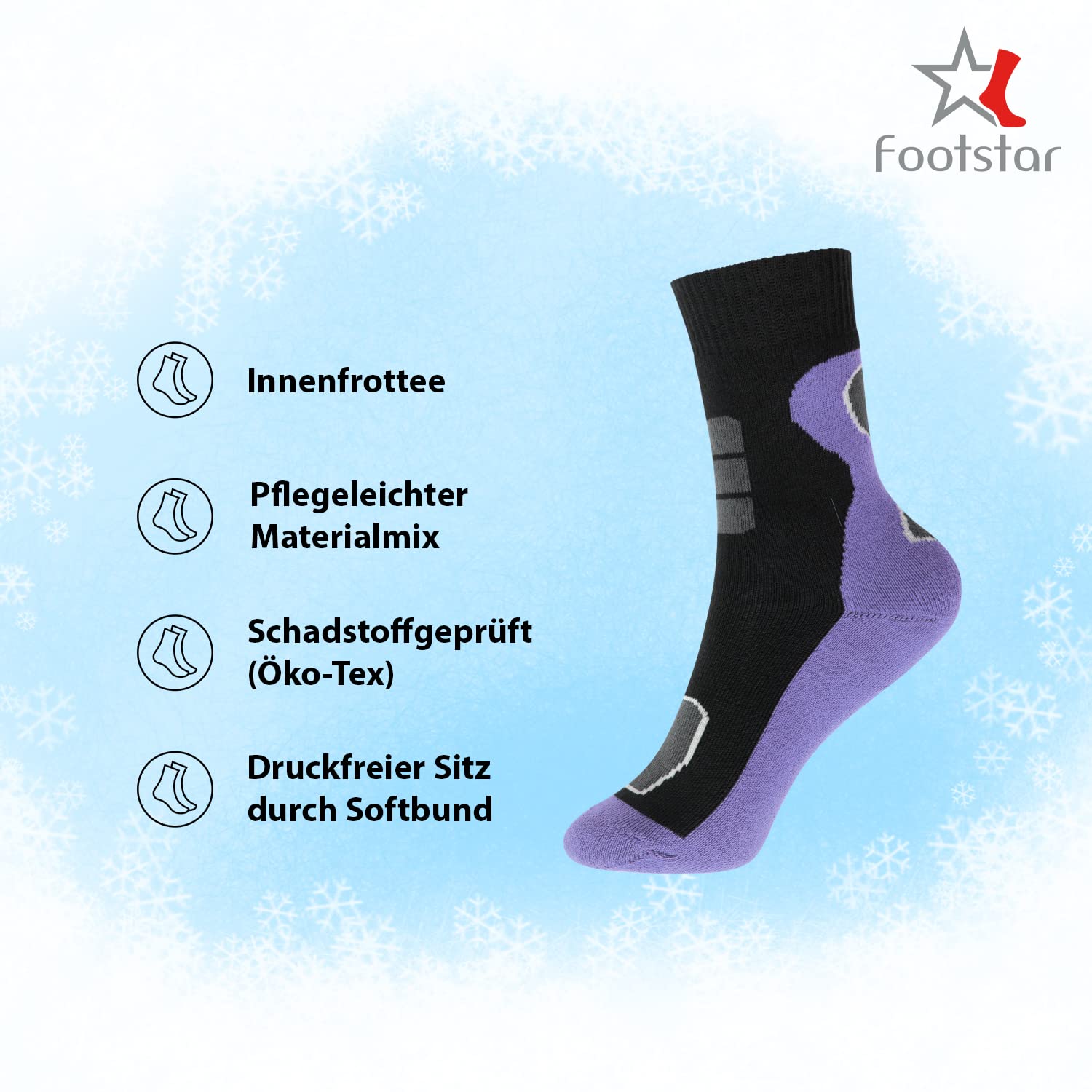 Footstar Calzini termici per bambini (6 paia) colorati invernali in spugna piena