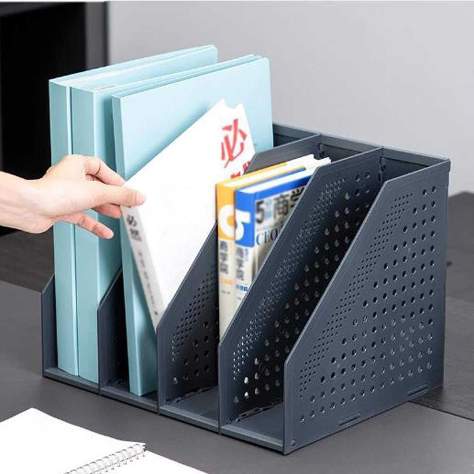 Portariviste pieghevole – Organizer pieghevole con 4 scomparti per scrivania e documenti – Raccoglitore in plastica resistente