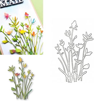 Backyard Floral Stems Metal Die Cuts, Flower Leaves Frame Wedding Cutting Dies Cut Stencils for DIY Scrapbooking Album Embossing Paper Dies Card Making
