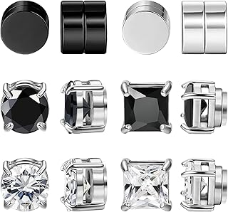 NEWITIN 6 Pairs Stainless Steel Magnetic Stud Earrings for Men Magnetic Earrings Men Clip on Earrings Non Piercing Earring...