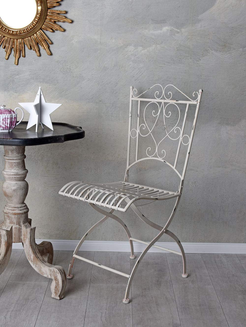 Nostalgiczne krzesło ogrodowe metalowe krzesło białe krzesło shabby chic
