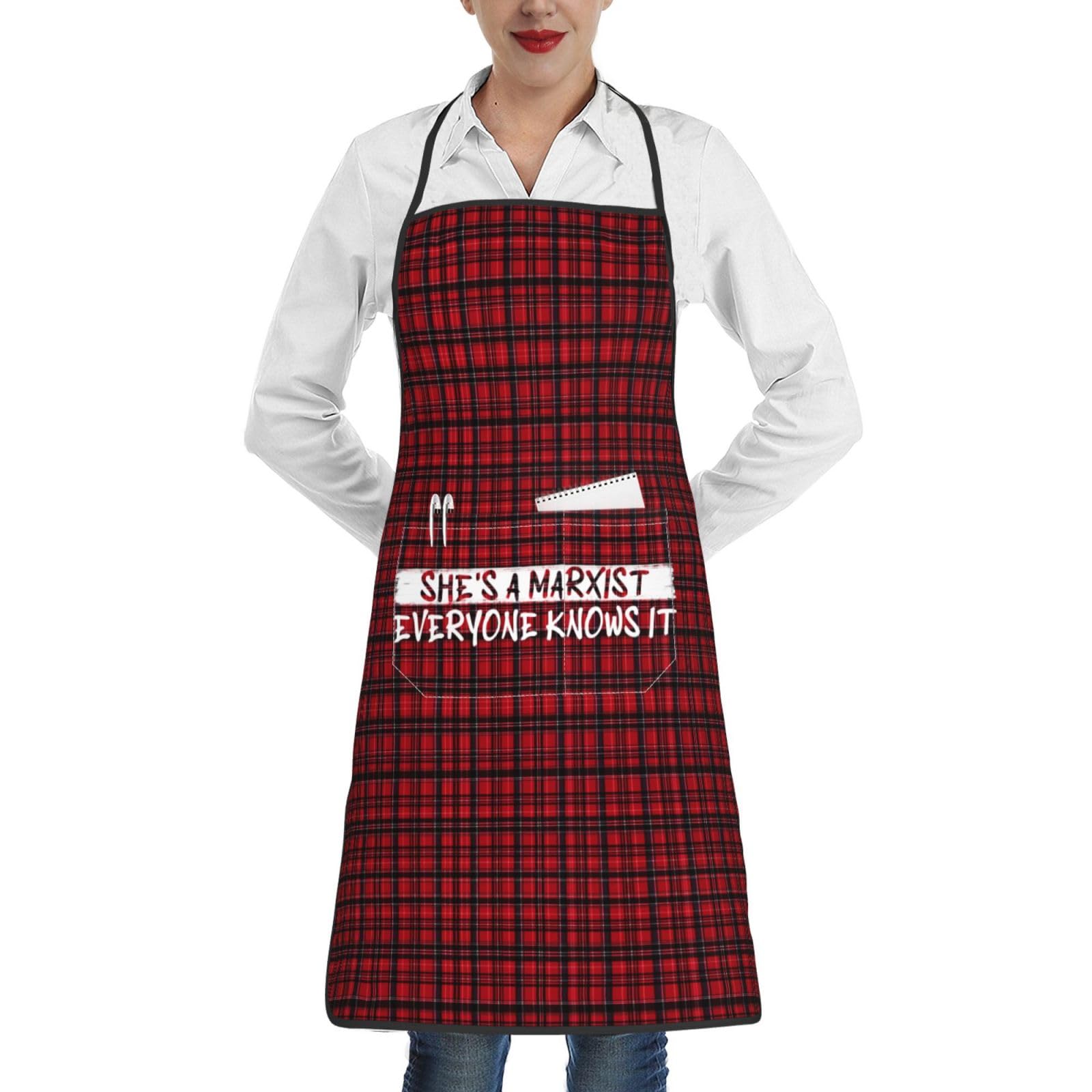 nopicsn She's a Marxist. Everyone Knows It Apron for cooking with Pockets Women Men Kitchen Chef Funny Aprons