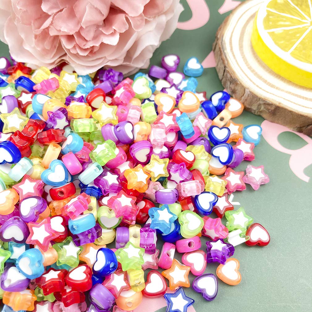 Mulutoo 420 Pcs Acrylic Star and Heart Shape Clear Pony Beads Colorful Pony Beads Plastic Loose Beads,Christmas Birthday Girl Kid Gift,for DIY Bracelet Necklace Jewelry Making Supplies (Mixed Color) - Image 5