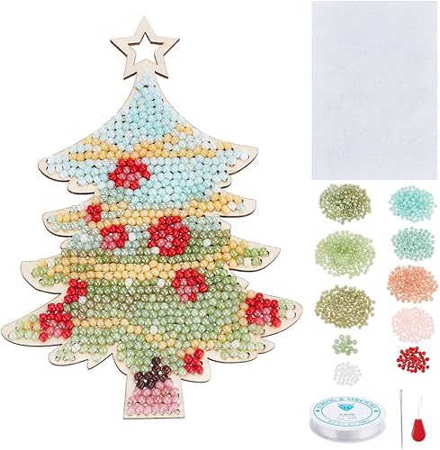 FREEBLOSS Kit de bordado de cuentas estilo árbol de Navidad, kit de bordado de cuentas con instrucciones (idioma español no garantizado), kit de