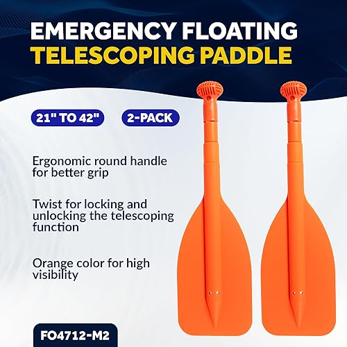 Miniatura 10 de Five Oceans Paleta telescópica de emergencia, paletas de barco, paleta naranja flotante, se extiende de 21 a 42 pulgadas, diseño compacto para un