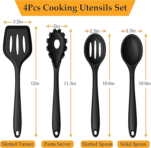 Miniatura 2 de LIANYU Juego de utensilios de cocina, 4 utensilios de cocina de silicona, herramientas de cocina resistentes al calor para freír, servir, mezclar,