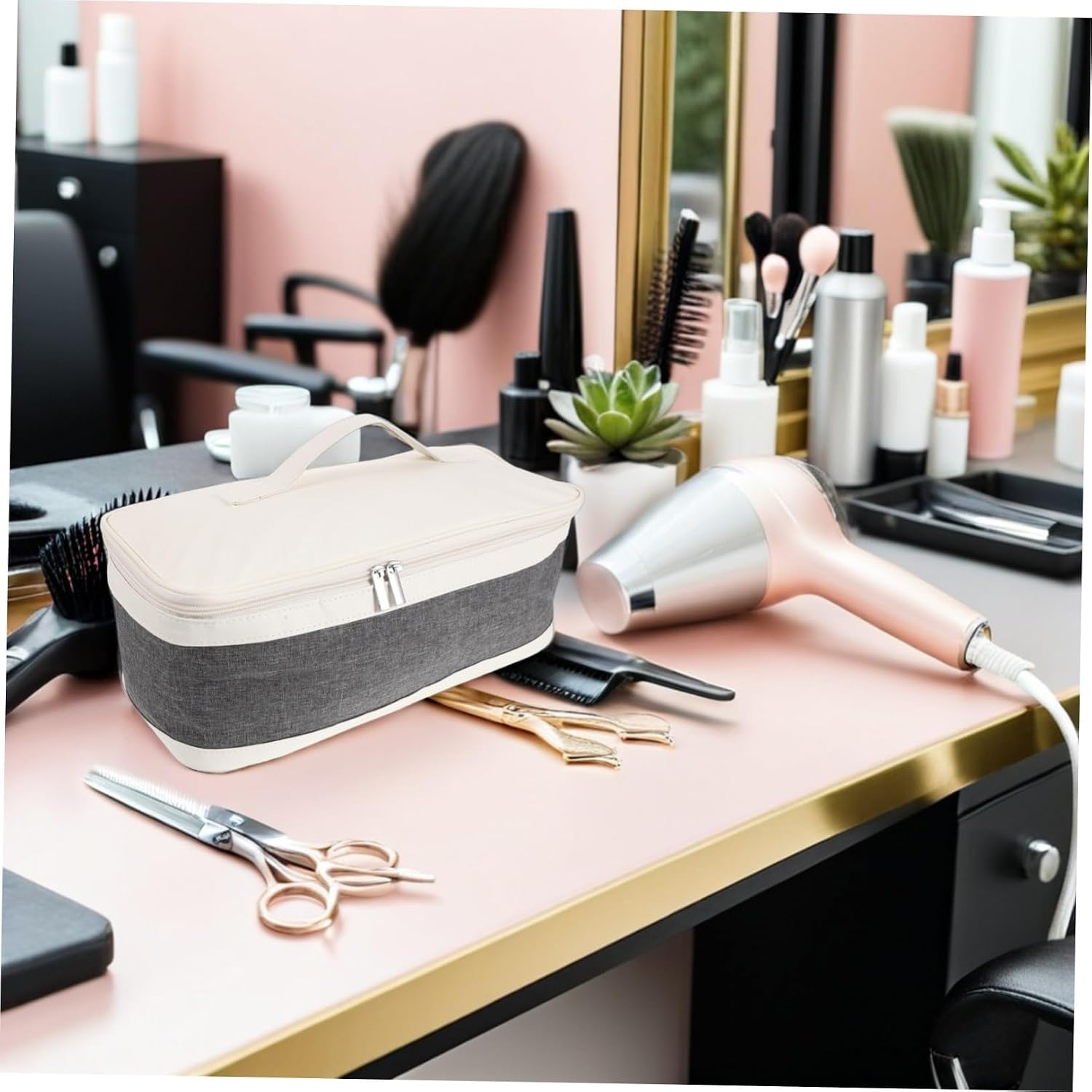 STOBAZA Portable Hair Dryer Storage Bag for Travel with Lightweight Cloth and Pu Leather Material, Sleek Look Organizer Pouch for Carrying Hair Styling Tools and Accessories
