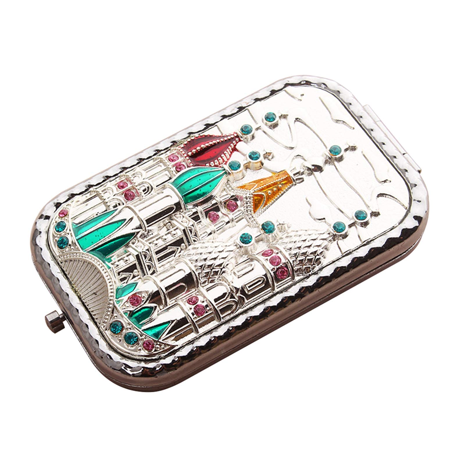 Tragbarer Schminkspiegel, doppelseitiger Reisespiegel, 1-facher Schminkspiegel, 2,5-facher Vergrößerungsspiegel, kreativer Faltbarer Taschenspiegel, 10 x 6 cm, 3D-geprägtes Handwerk, Retro-Mode