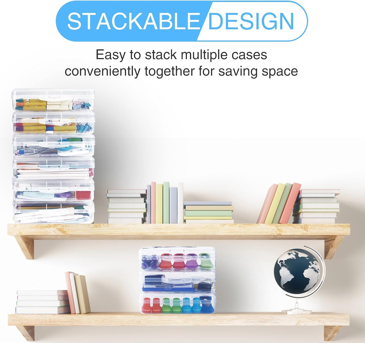 Sooez 1 Pack Pencil Case, Clear Pencil Box with Stickers, Large Plastic Crayon Box with Snap-tight Lid, Stackable Storage Art Craft Marker Organizer for Kids Boys Back to School, Orange image 4