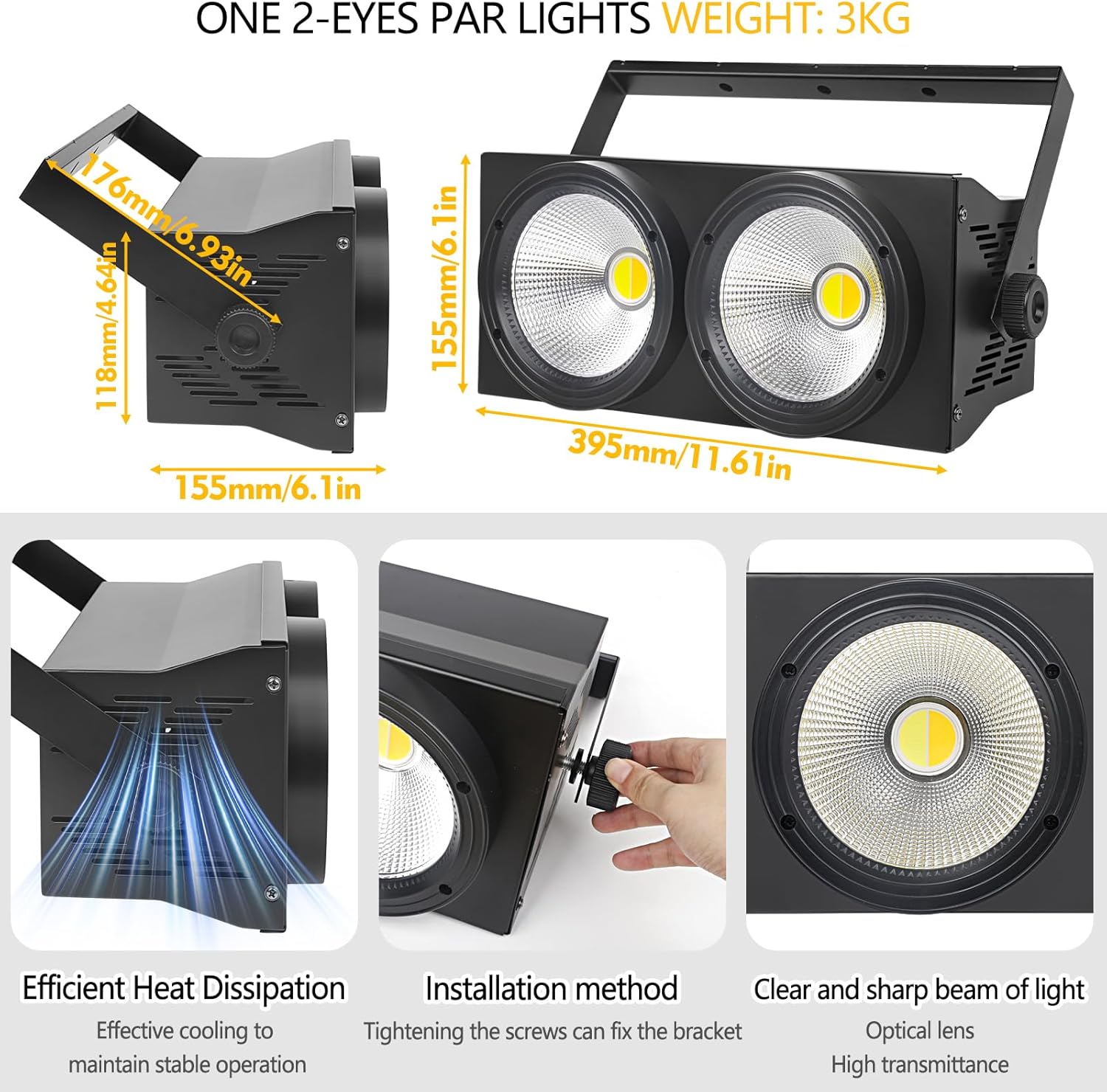 MAD OWL 200w Led Blinder Stage Par Lights,2-Eyes Warm White led Stage Lights, DMX Control,Sound Activation COB Strobe for Theater, Church, DJ Events