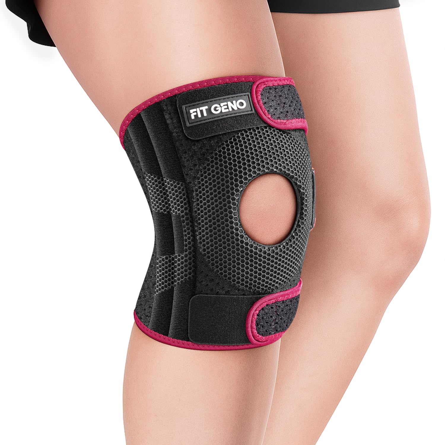 Fit Geno KneeXpert Knee Brace with Side Stabilizers & Patella Gel Pad – Adjustable Compression Support for Pain Relief, Meniscus, ACL, Arthritis, Running - XS/S Garnet X-Small / Small