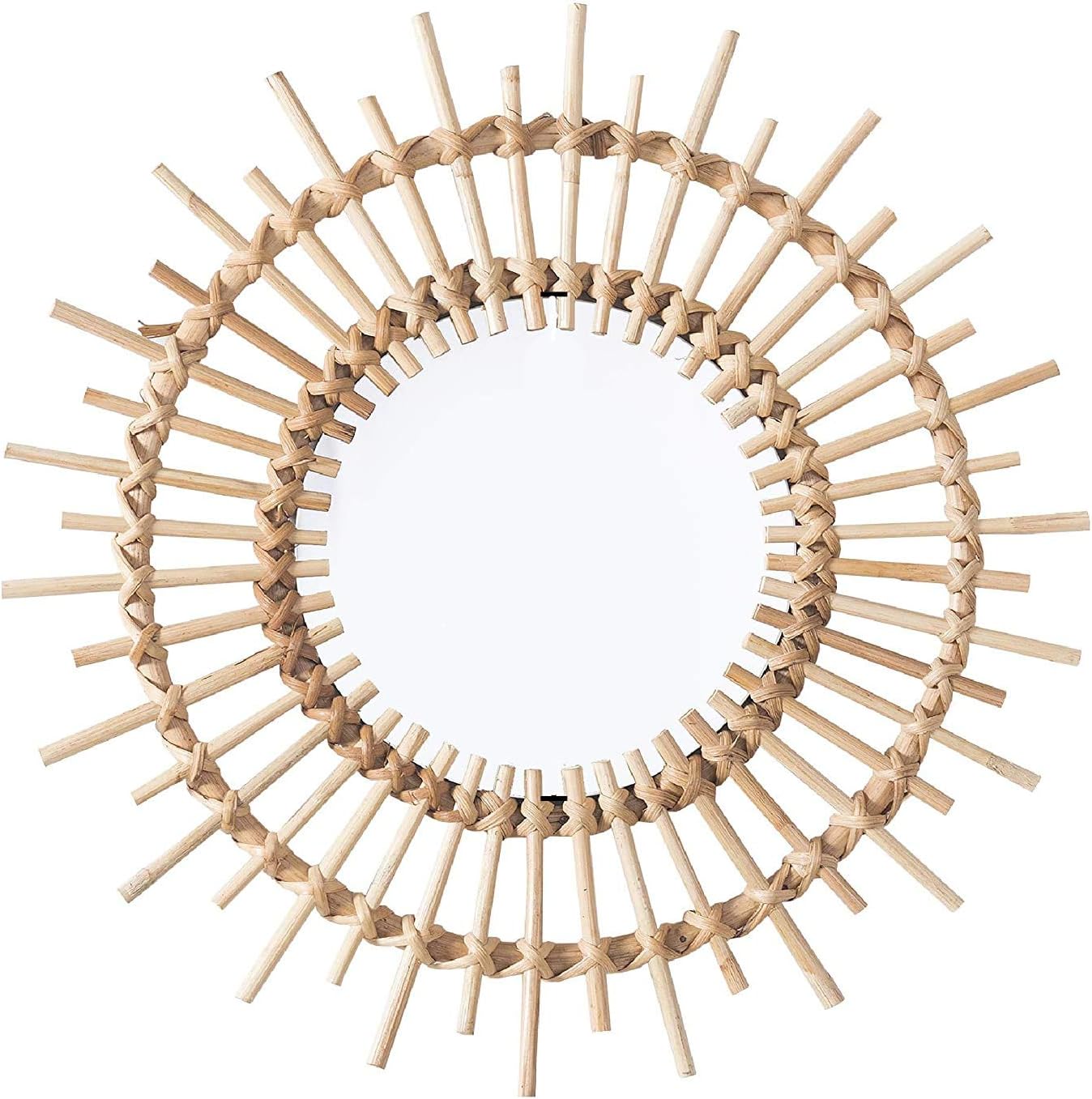 OYPEIP 22" Large Rattan Innovative Art Decoration Round Makeup Mirror Dressing Bedroom Bathroom Wall Hanging Mirrors Craft Photo Props,Glass Decor…