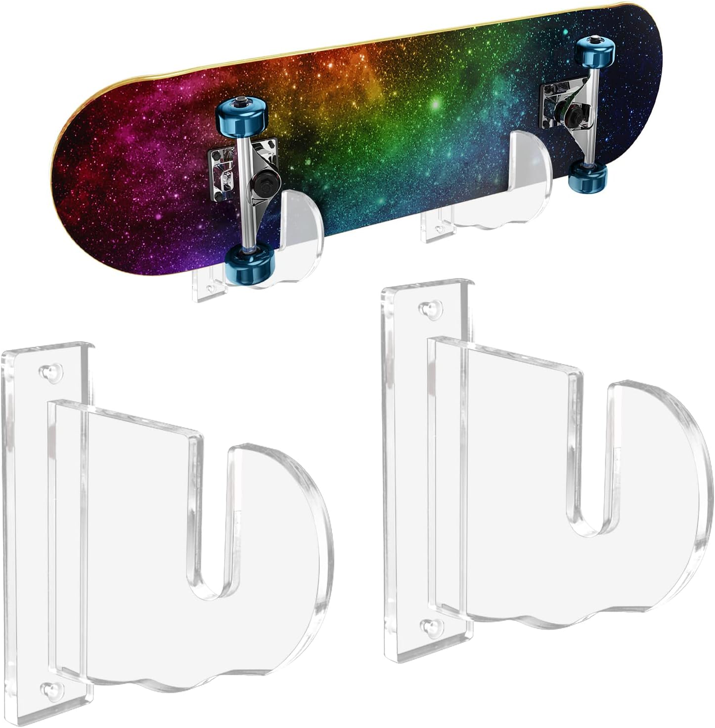 BiJun Skateboard Wall Mount, Snowboard Wall Mount Display, Acrylic Horizontal Skateboards Rack, Skateboard Storage Hanger Stand (Transparent)