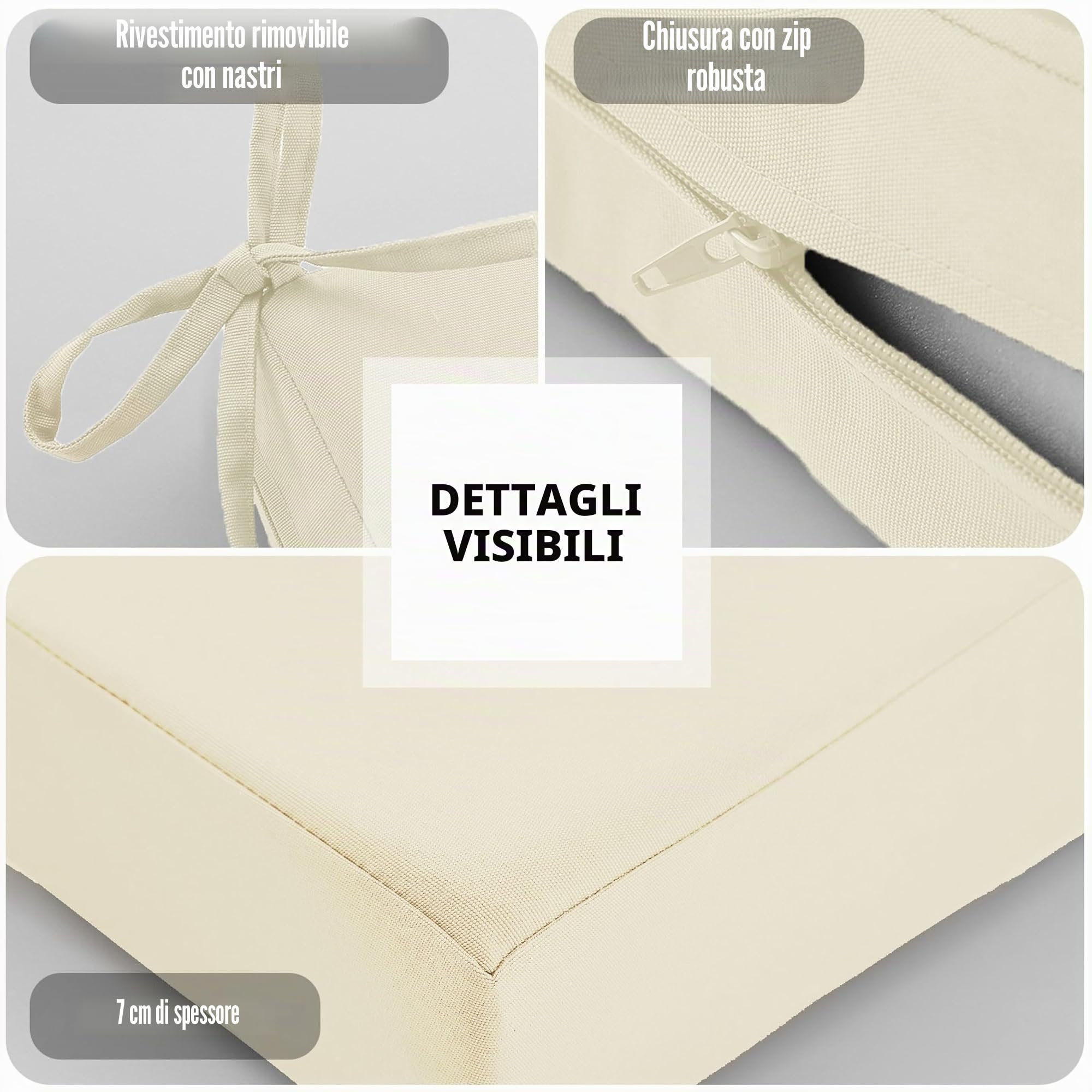 Set di 2 cuscini per sedia da esterno, in schiuma impermeabile, per esterni, da giardino, da terrazza con nastri, per sala da pranzo, colore: beige
