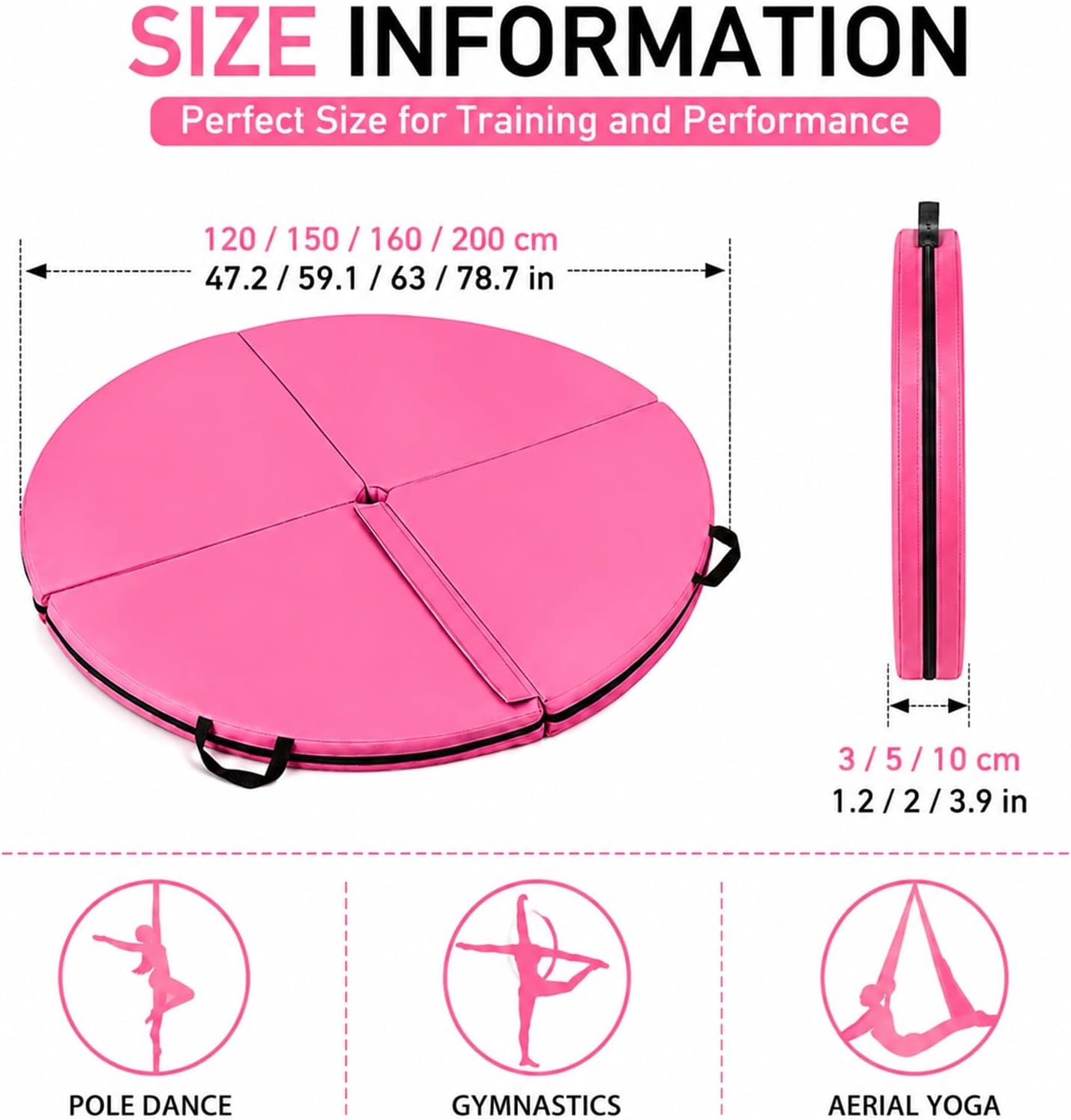 Round Pole Dance Mat, Folding Versatile Lightweight Pole Padding Crash Pad, Suitable for Beginners Fitness Gymnastics Striptease Safety Mat
