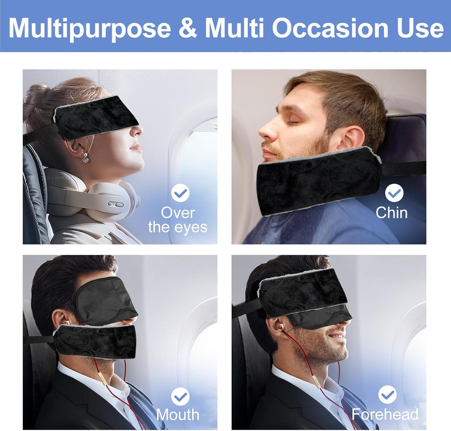 Travel Pillow Neck Pillow Alternative - Soft Lightweight Airplane Head Straps and Car Support Band, Travel Essentials for Long Flights or Car Ride, Can Be Used as Sleep or Travel Eye Mask (1 Pack)