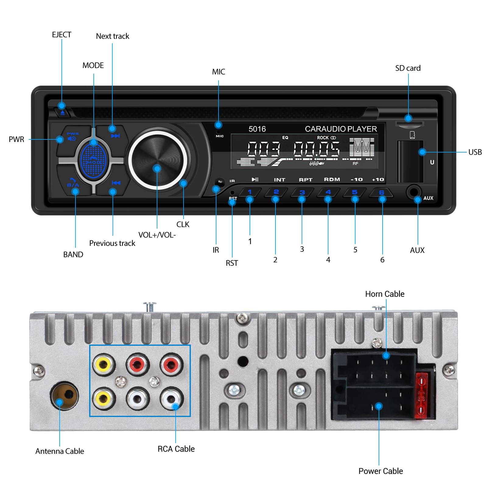 Podofo Radio Auto 1 DIN Radio FM/AM, Lecteur DVD/CD Musique Bluetooth Appels téléphoniques Mains Libres APP Locate EQ Entrée USB/TF Lecteur MP3 Auto