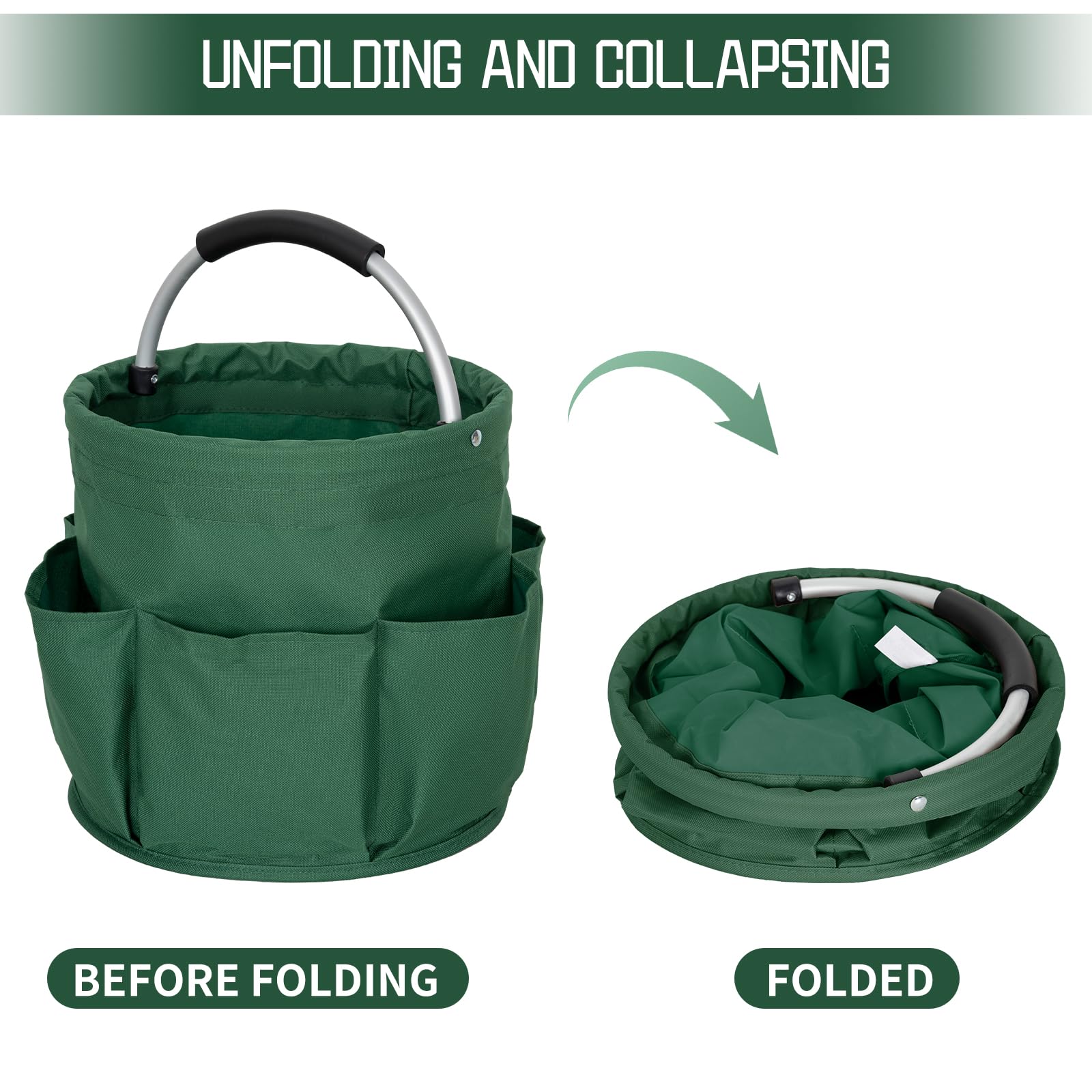 IPEB Cleaning Caddy Organizer with Handle Foldable Cleaning Bucket Organizer Cleaning Caddy Bag Cleaning Tool Bucket Multi-pocket Tool Bag for Cleaners & Housekeepers,Green - Image 2