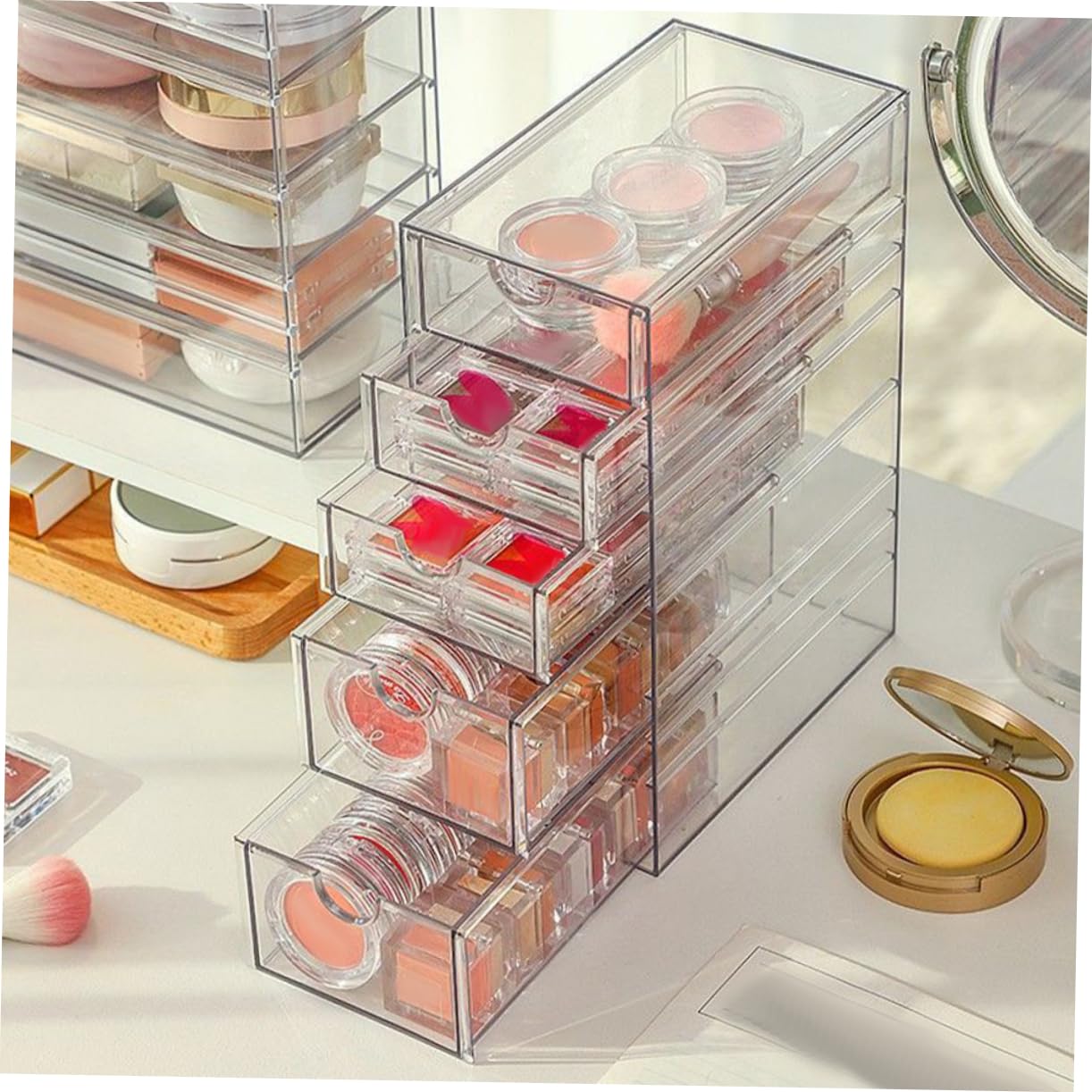 Cabilock Boîte de Rangement à Tiroirs Transparente, 5 Niveaux, Design Pet, Accès Facile, pour Bureau et Coiffeuse, Organise Accessoires et Papeterie