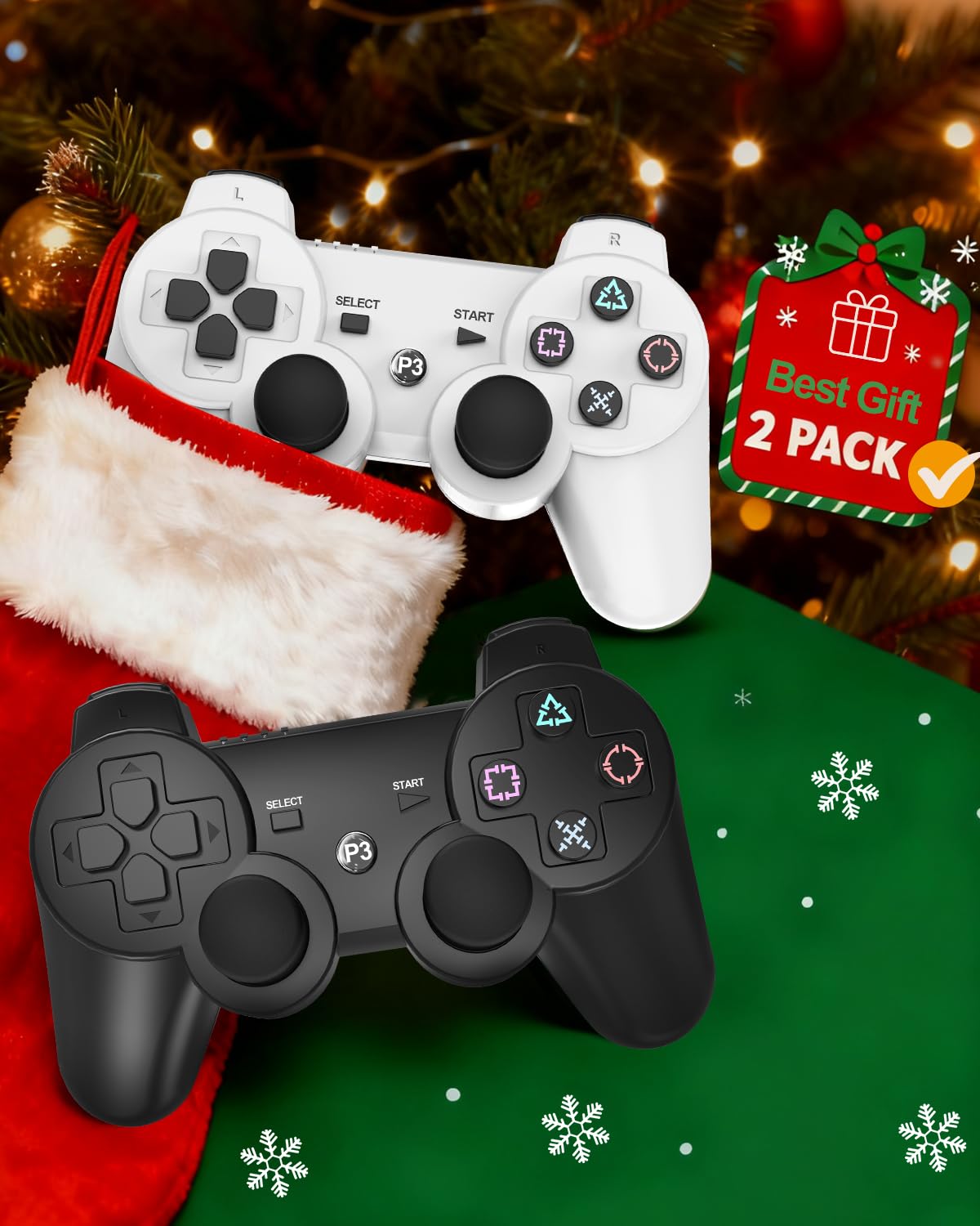 Replacement for PS3 Controller,2 Pack Wireless Controllers for PlayStation 3,Slim,Pro,Dual Shock Remote Control with 6-Axis Motion,Bluetooth Gamepad with 500mAh Battery,Cheap Ideal Gift,Black White - Image 9