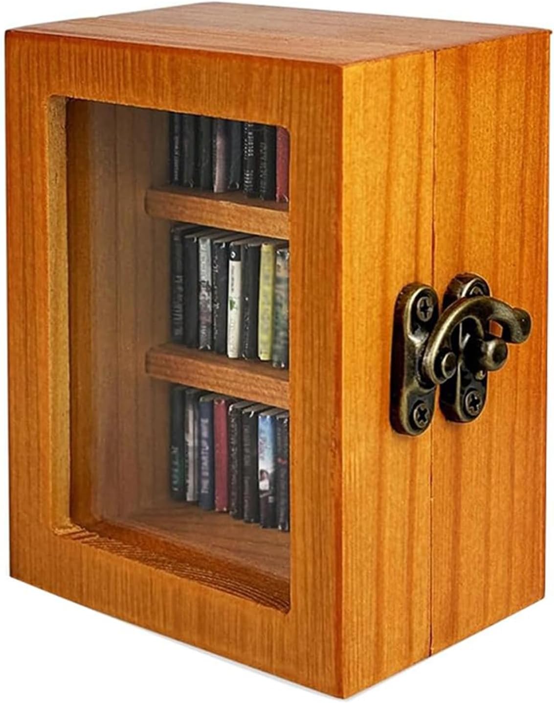 FIRSTXIU Small Wood Bookshelf Decoration With 60 Miniature Books Stress Relief Miniature Bookcase Ornament For Desk Decoration Office Desk Stress Reliever