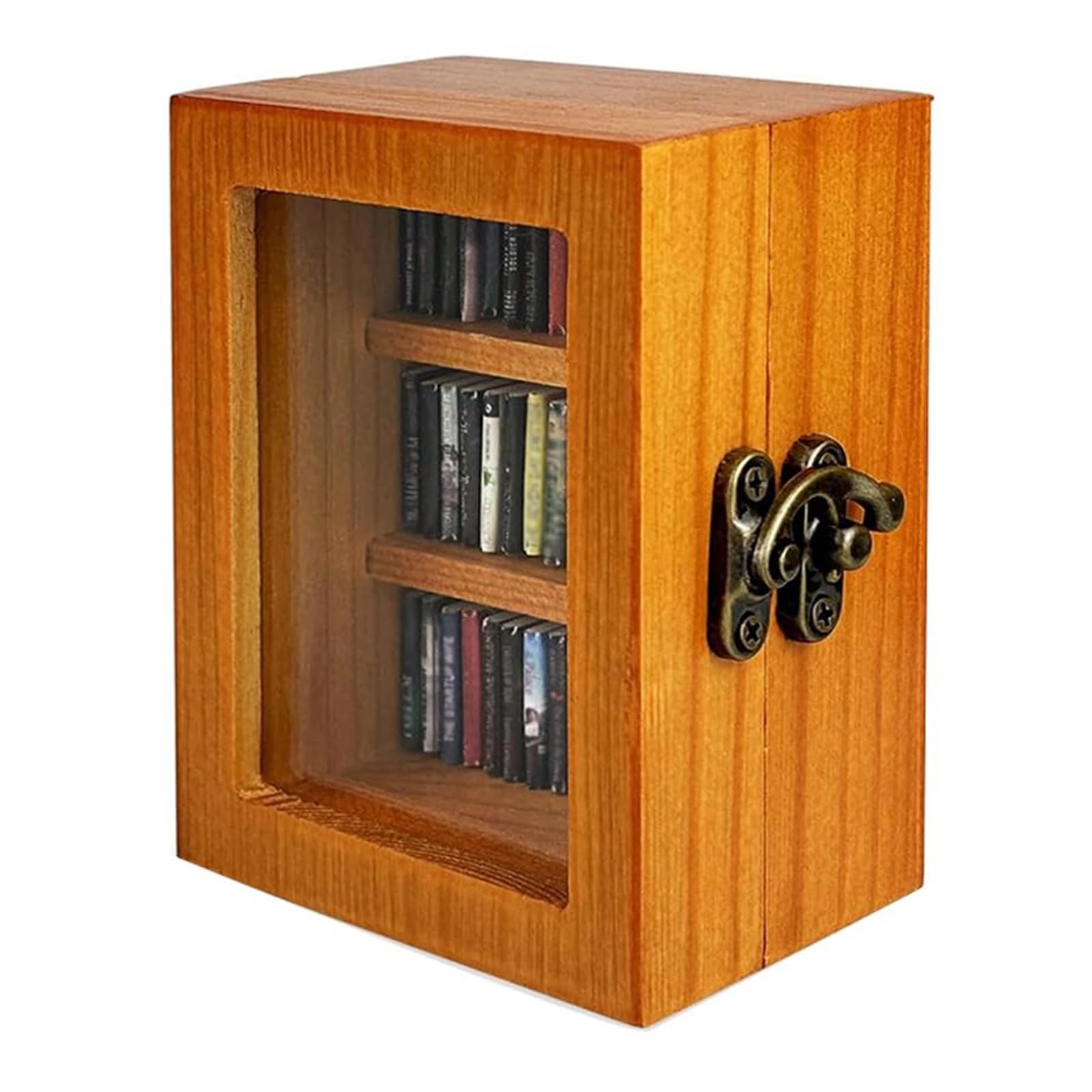 Miniature Bookcase Ornament with 60 Miniature Books Small Wood Bookshelf Decoration for Workers Stress Relief Stress Relief Desk Decoration